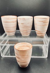 Pier1 Set Of 4 Birchwood Style Pottery Ceramic Cups 8 oz Brown And White Unique