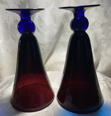 2 Amethyst Purple & Cobalt Blue Art Deco Ball Stem Cocktail Glasses (2) Vintage