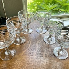 Set of 6 Webb England Cut Crystal Champagne Coupe Stacked Geometric Art Deco