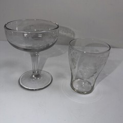 VTG Etched Grape Tumblers And Sherbet Bowls 2 Piece Set