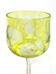 Beautiful Art Nouveau Chartreuse Etched Glass Wine Stem Antique Notched Stem