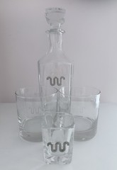 RARE Vintage King Ranch Running W Decanter Glasses Shot Glass Texas Barware