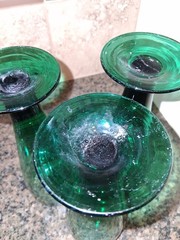 Vintage Set of 3 Tall Stemmed MCM Glasses, Juniper Seafoam Teal Green Flute