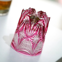 Gold Ruby Crystal Glass Hand Engraved Pink Colored Glass Luxury Whiskey Glasses