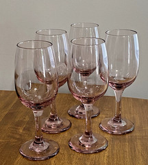5 Vintage Libbey Premier Pink Wine Water Goblets Glasses 7.25″ Elegant Stemware