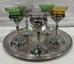 Art Deco Garner Brothers Krome Kraft 1940’s Cocktail Glasses & Silver Plate Tray