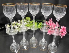 5 Elegant Vintage Crystal Mikasa GOLD CROWN Wine Glasses Goblets Hocks Set