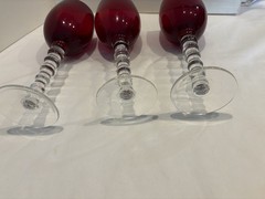 VTG Set Of 3 Home Essentials Imperial Ruby Red Goblets Stacked Stem Hand Blown