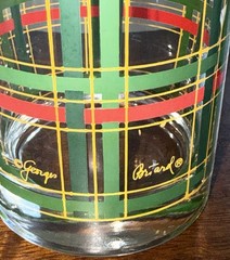 (4) Georges Briard Rocks Glasses Double Old Fashioned Red Green Gold Plaid 12oz
