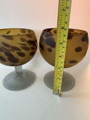 Vintage Art Glass Goblets 5.5″ Frosted Stem Pair Collectible Decor Wine Glasses