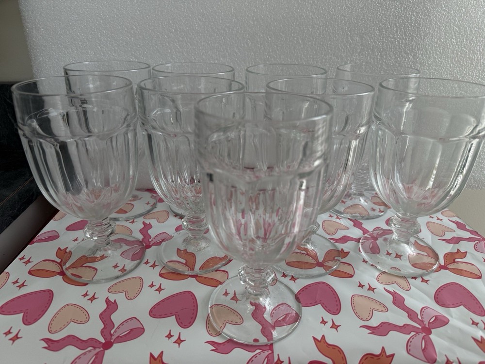 9 Libbey Dura Tuff Gibraltar Paneled Round Clear Iced Tea Sundae Glasses Goblet