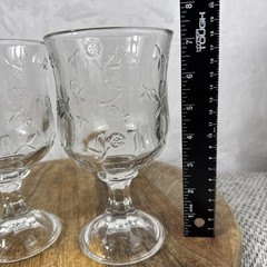 2 Anchor Hocking Savannah Goblet Rose Flower Embossed Water Wine Glasses