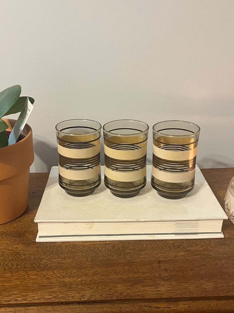 Vintage Libbey Bolero Brown & Tan Stripe Juice Glasses – Set of 3 – MCM