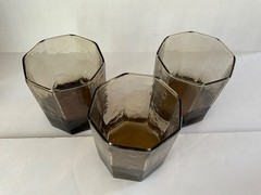 Vintage Libbey Facets Rocks Glasses, Smoke Brown , Set Of 3