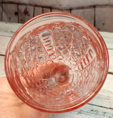 LG Wright Pink Glass Daisy And Button 6” Wine Cordial Sherry Goblet 6”H 3.25”D