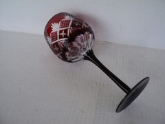 Handmade Bohemian Style Hand Cut To Clear Crystal Wine Glass 12oz Ruby Red