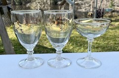 3 Gold Wheat Pattern Stemware Glasses Wine Cocktail Champagne Vintage
