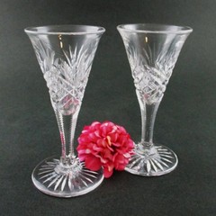 2 antique ABP Cut Glass CORDIALS – Flared Bowl Trumpet shape – 1 oz., 4.5″ tall