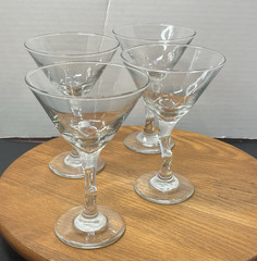 Set of 4 Z Stem 6.5″ Libbey Martini Glasses Crooked Zig Zag Clear Glass Barware