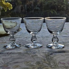 Libbey Interlude Clove Stem Spiral Cut Liquor Cocktail Glasses 4″ Set of 3 RARE