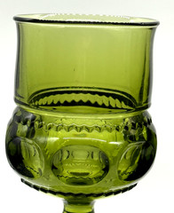 VINTAGE 1960s INDIANA GLASS «KINGS CROWN» AVOCADO GREEN GOBLETS SET 5.75″H