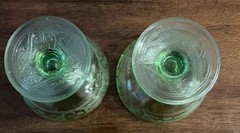 Vintage Hazel Atlas Clover Uranium Glass Sherbet Cups Set Of 2 UV Reactive Mint!