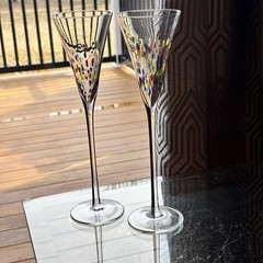 2 Leonardo Murano Millefiori Champagne 11″ TALL Hand Blown Flute Glasses