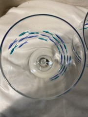 4 Abbott Collection SCHOOL OF FISH Goblets Etched & Painted Blue & Green 7.5″T