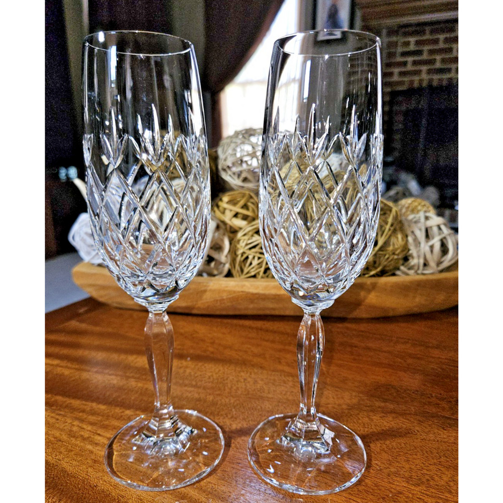 Set Of 2 Scott Swiesel Germany Wessex Crystal Champagne Glasses 8 1/2 Inches