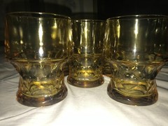 Set of 8 GEORGIAN HONEYCOMB Yellow GOLD Amber 8oz ROCKS GLASS Tumbler GOBLET 4″T