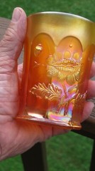 3 Dark Marigold Northwood Oriental Poppy Carnival Glass Tumblers Nice !!!