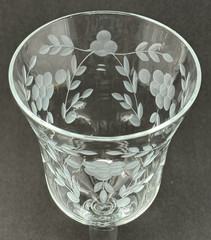 6 Vintage Etched Floral Water / Wine Goblet Glasses