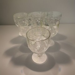 VTG Bartlett-Collins MCM Embossed Grapevine Thumbprint Goblets, Set Of Six (6).