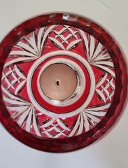 Large Bohemian Ruby Cut to Clear Crystal Goblet Candle Holder 12″ Czech