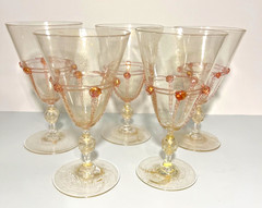 Set of 5 Vintage Salviati 24K Gold Murano Art Wine Glasses