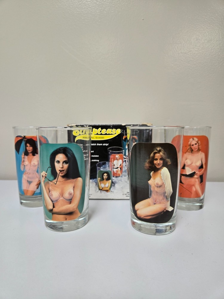 Striptease Highball Glasses w/ Original Box Vintage Adult Spencer’s Gifts