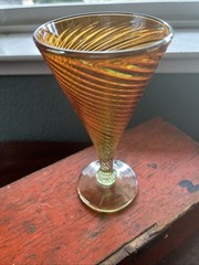 HTF Rick Strini Studios Glass Goblet-7” Iridescent Marigold Orange Swirl Twist