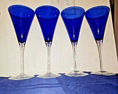 Crate & Barrel Krosno Blue Rhapsody Tulip Champagne Cocktail Glasses Set of 4