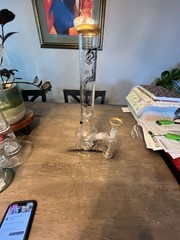 Clear Glass Water Piece with Dragon Design and Gold Trim
