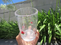 2 Tumblers w/Bubbles & Fused Watermelon Slices, Art Glass, 16 Oz Handmade