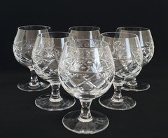 (6) VINTAGE ROYAL BRIERLEY CRYSTAL CUT BRUCE BRANDY GLASSES 4″ ENGLAND