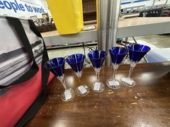 5 piece Vintage Ajka Wine Cobalt BLUE Lead Crystal Wine Glasses 8-3/4″