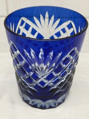Vintage Cobalt Blue Cut Crystal Rocks Glass – Heavy Overlay Crystal Tumbler