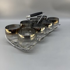 Vintage Roly Poly Glass Set of 8 with Caddy Dorothy Thorpe Style Silver Fade MCM