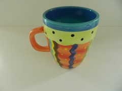 Laurie Gates Mardi Gras Mug Vintage 16 oz Bright colors 4.5″ tall