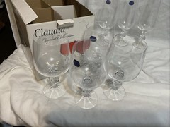 Lot of 4 Wine Glasses 4 Flutes-CLAUDIA Import Assoc – Faceted Ball Stem Ball Set