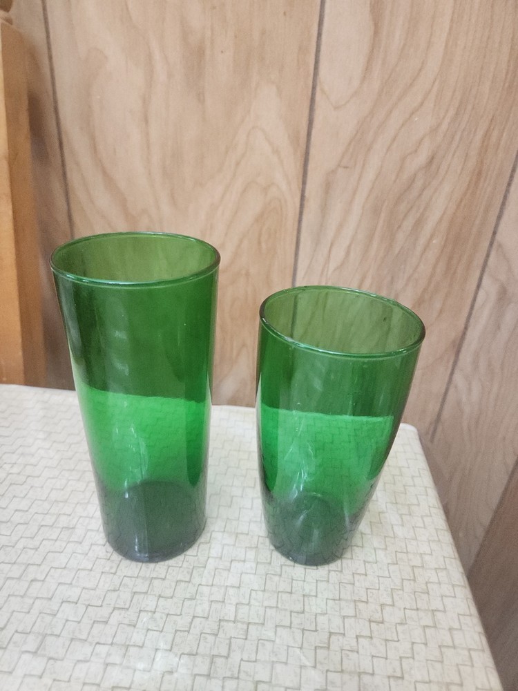 Anchor Hocking Green Tea and Juice Glasses Mixed Sizes Set of 2 Vintage