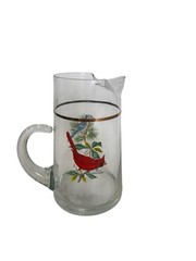 West Virginia Glass American Songbirds Painted Pitcher + 5 glasses Gold Trim