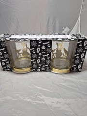 💥 Gold Tone Decorative Halloween Base Double Old Fashioned Glasses Set of 2 A6