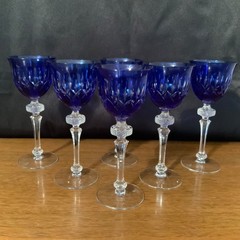 WMF Cristal Cabinet Cobalt Blue Cut to Clear Sherry Stems Set of 6, 1970s